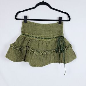 Collusion Fairy Grunge Mini Skirt Womens 2 Green Gauze Ruffle Festival Boho